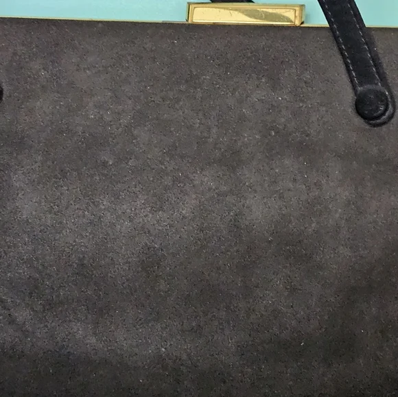 SIGHNED TIFFANY &CO ON BAG,8X8 INCH,BLACK SUEDE, GOLD FRAME STAMPED TIFFANY